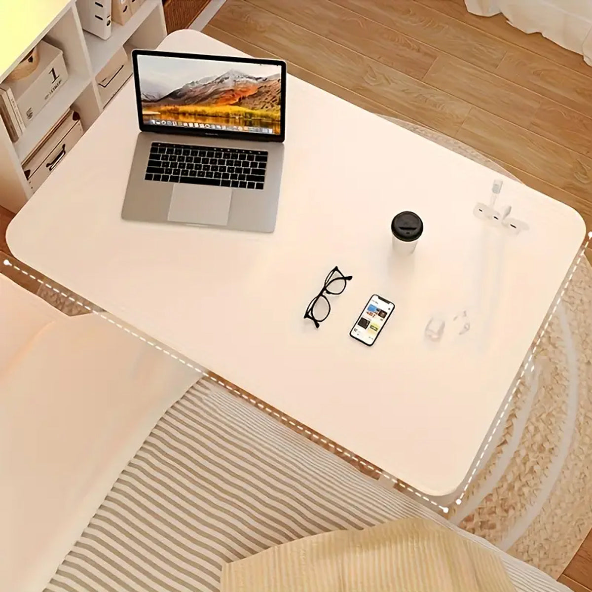 Movable Bedside Table Desk with Adjustable Height White