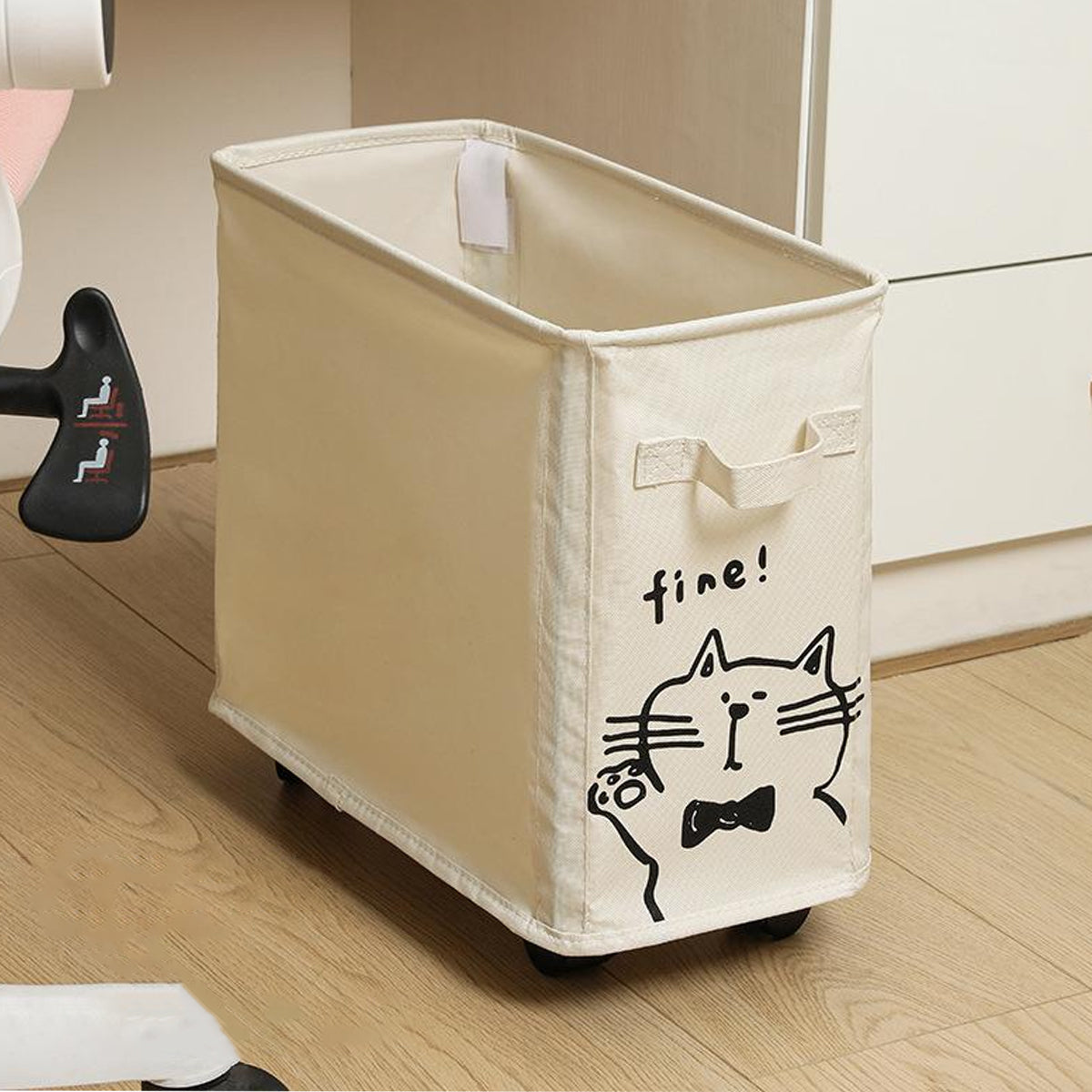 Under Desk Storage Basket Trolley with Lockable Wheels Beige