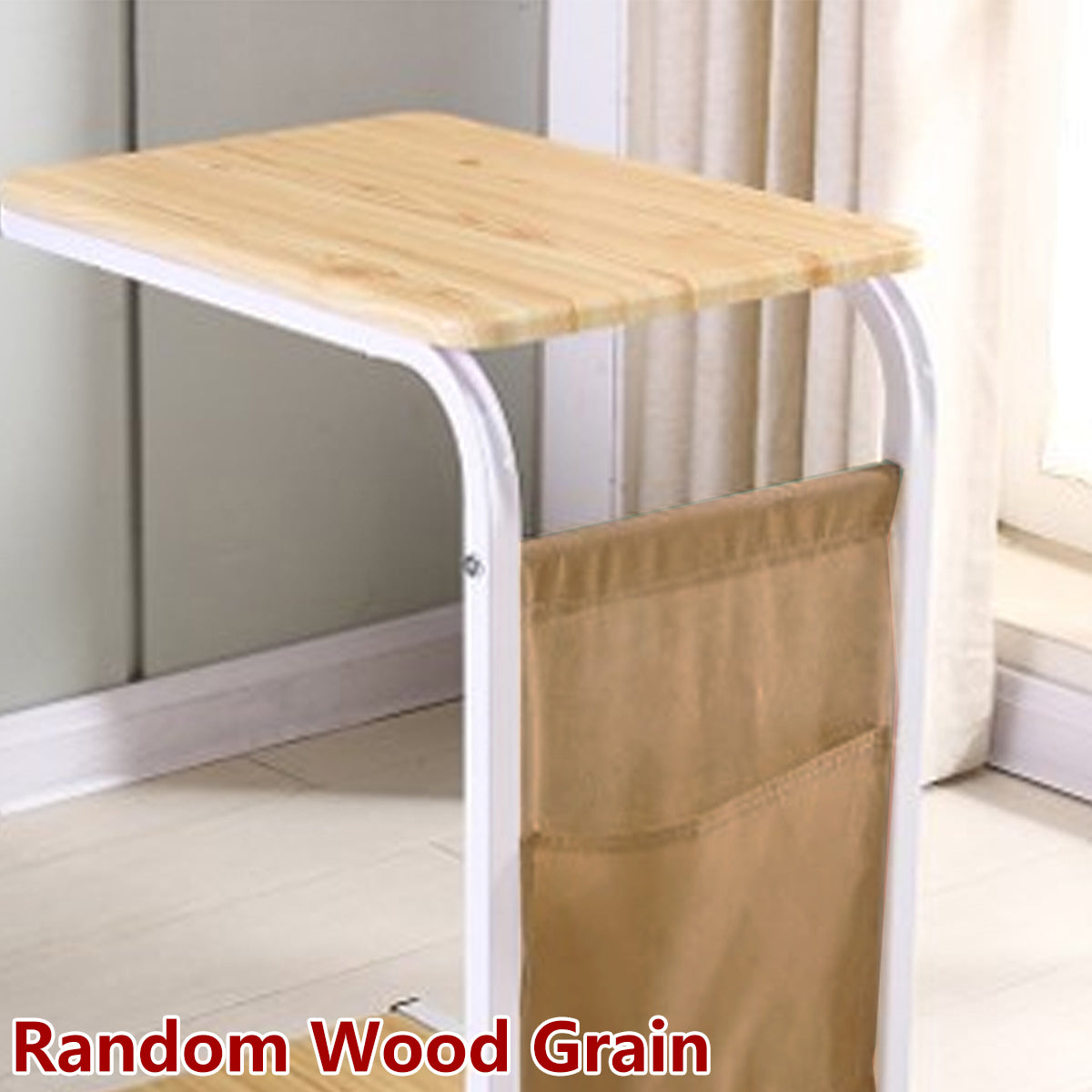 Mobile Side Table with Wheels and Magazine Pocket