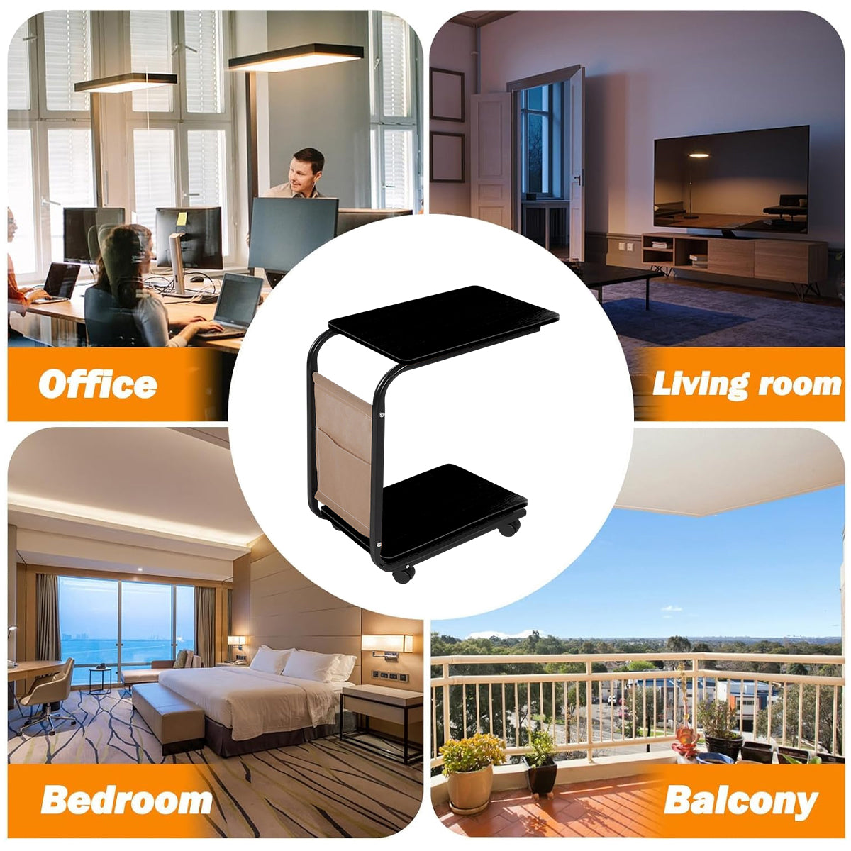 Movable Side Table with Wheels for Sofa Bedroom Living Room