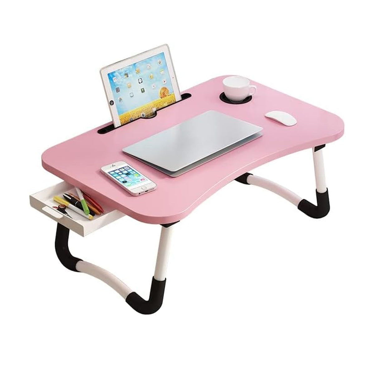 Foldable Overbed Laptop Table with Drawer