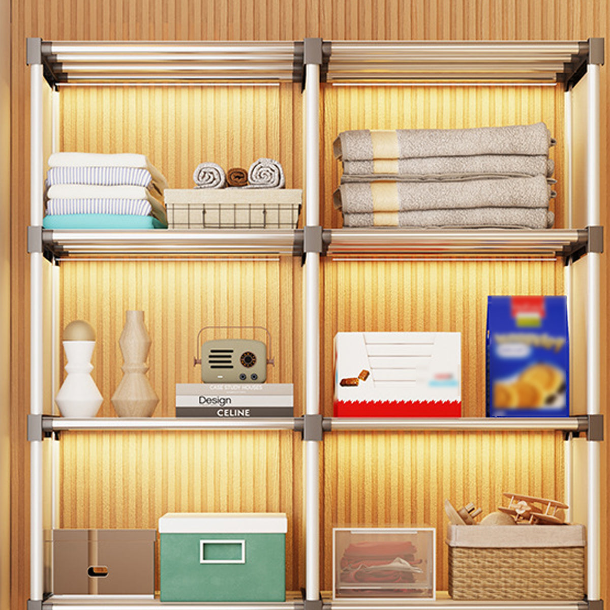 5 Tier Double Row Bookshelf Rack with Doors Storage Unit