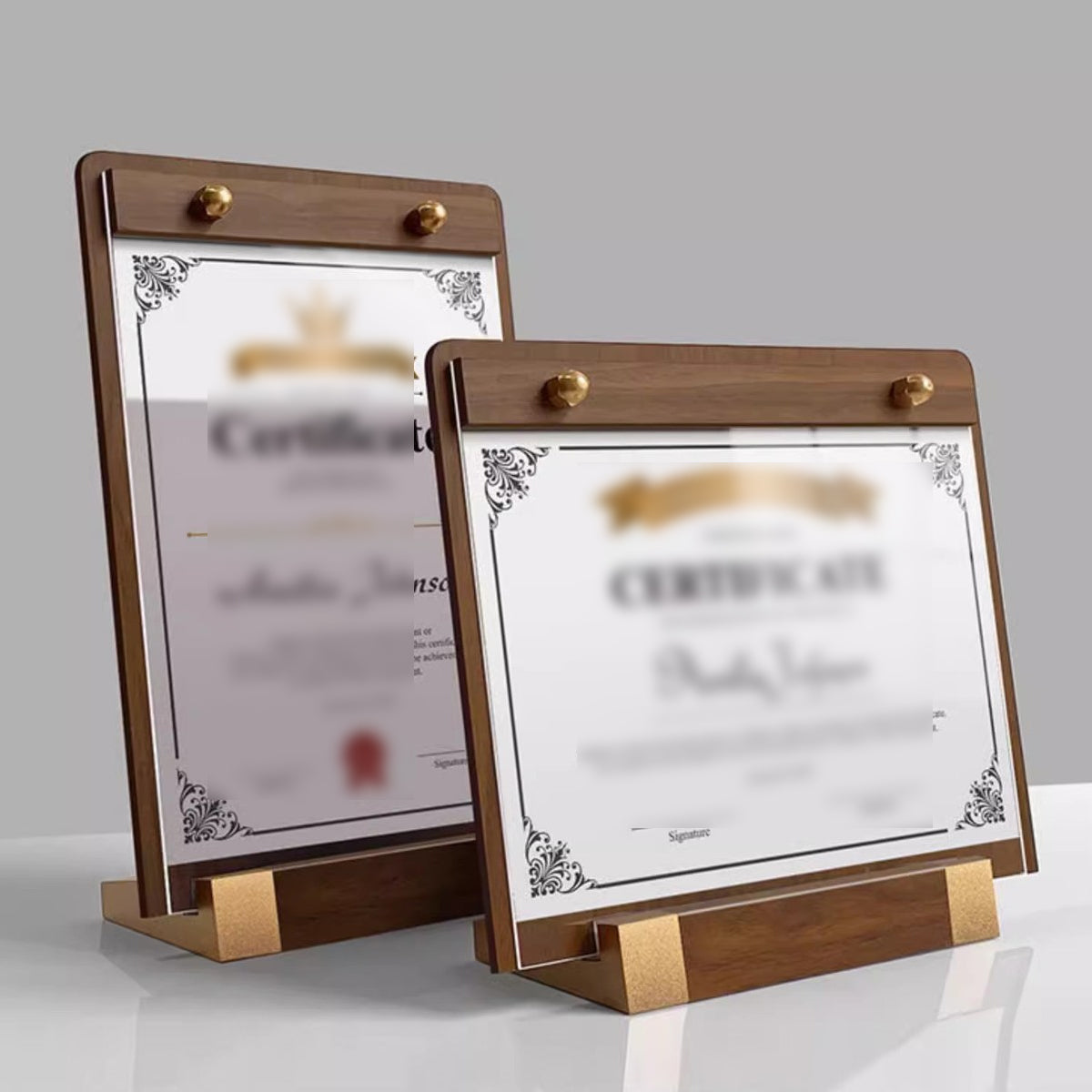 2 Pcs A4 Walnut Acrylic Desktop Display Stand