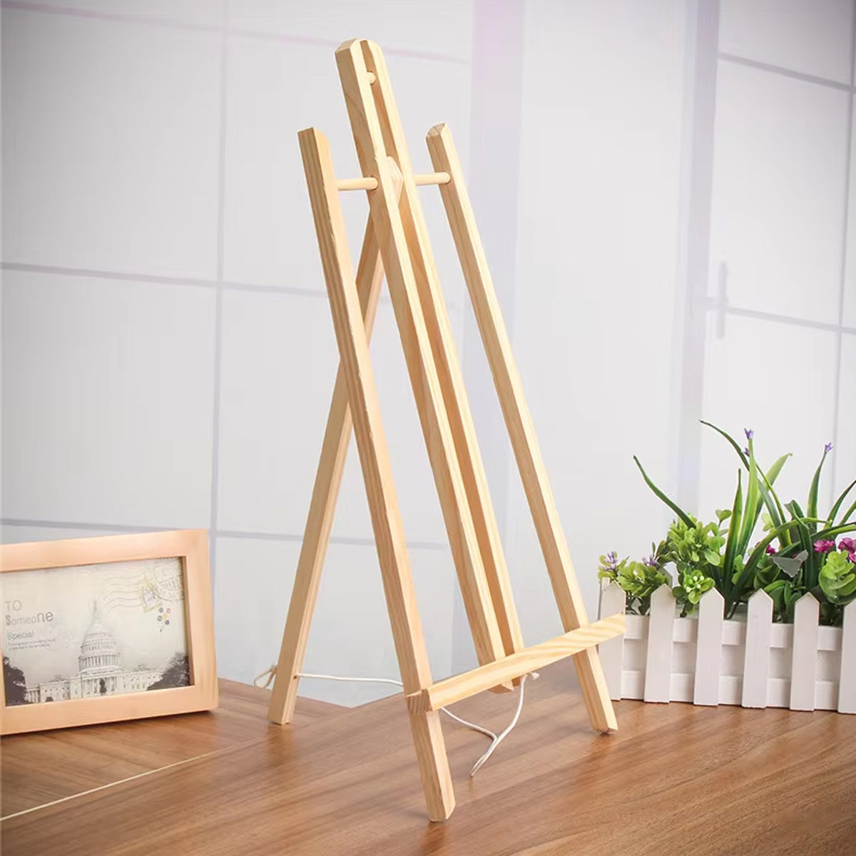 4 Pcs Mini Pine Wood Desktop Tripod Easel with Rope Support