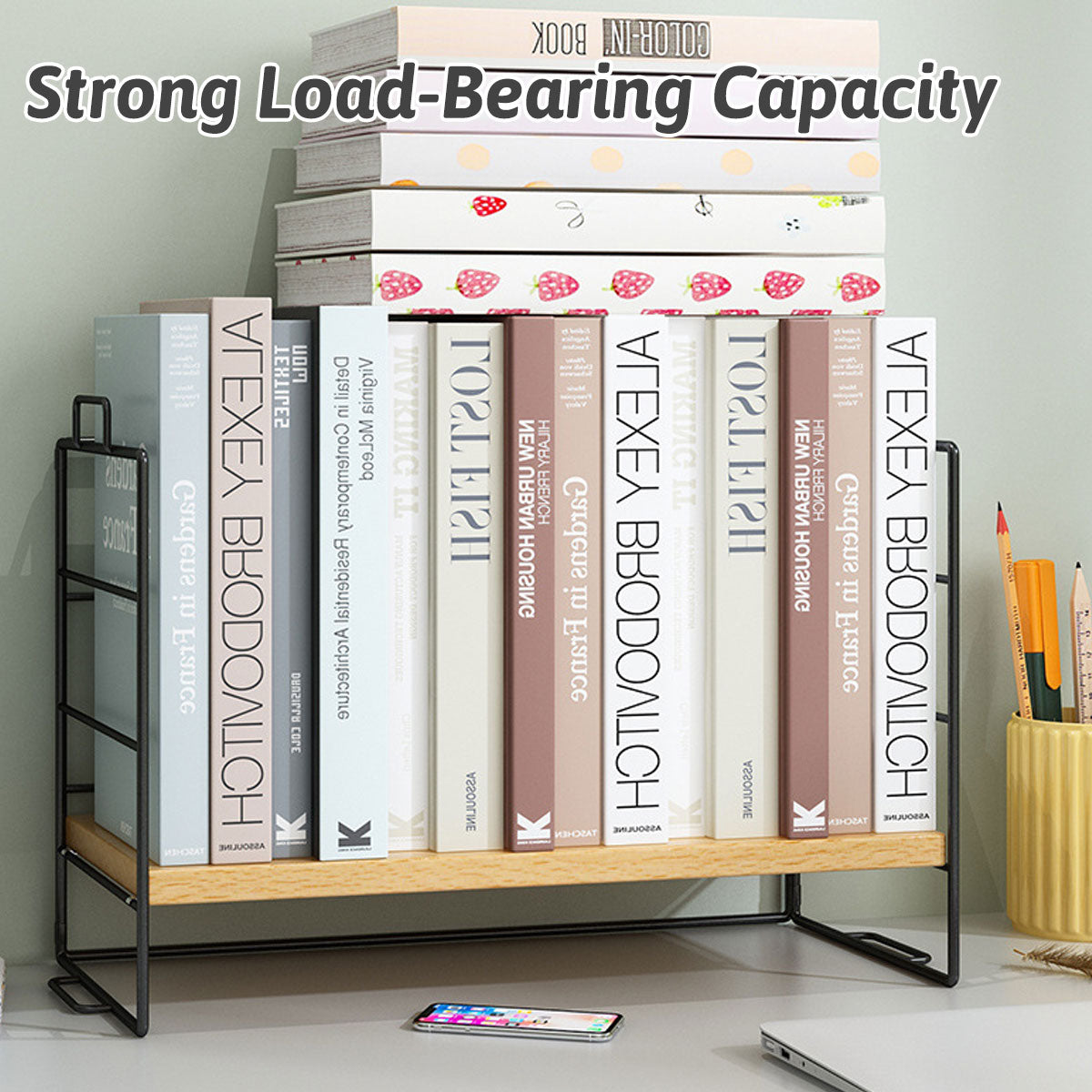 2-Tier Desktop Shelf Metal Frame and Wood Shelves