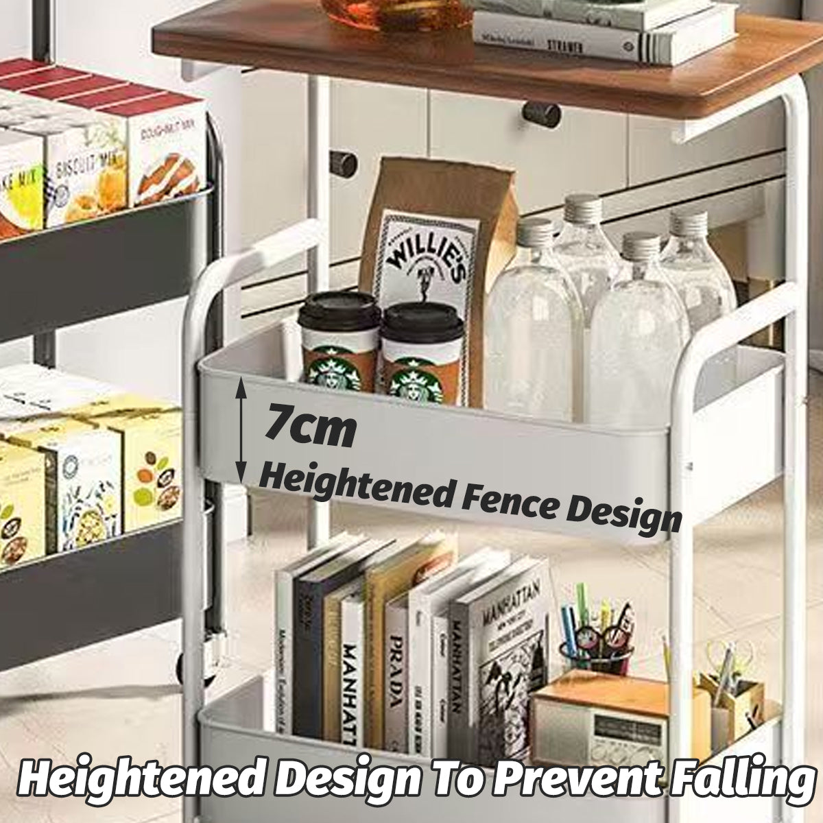 Multi Layer Coffee Table with Rolling Wheels Storage Rack