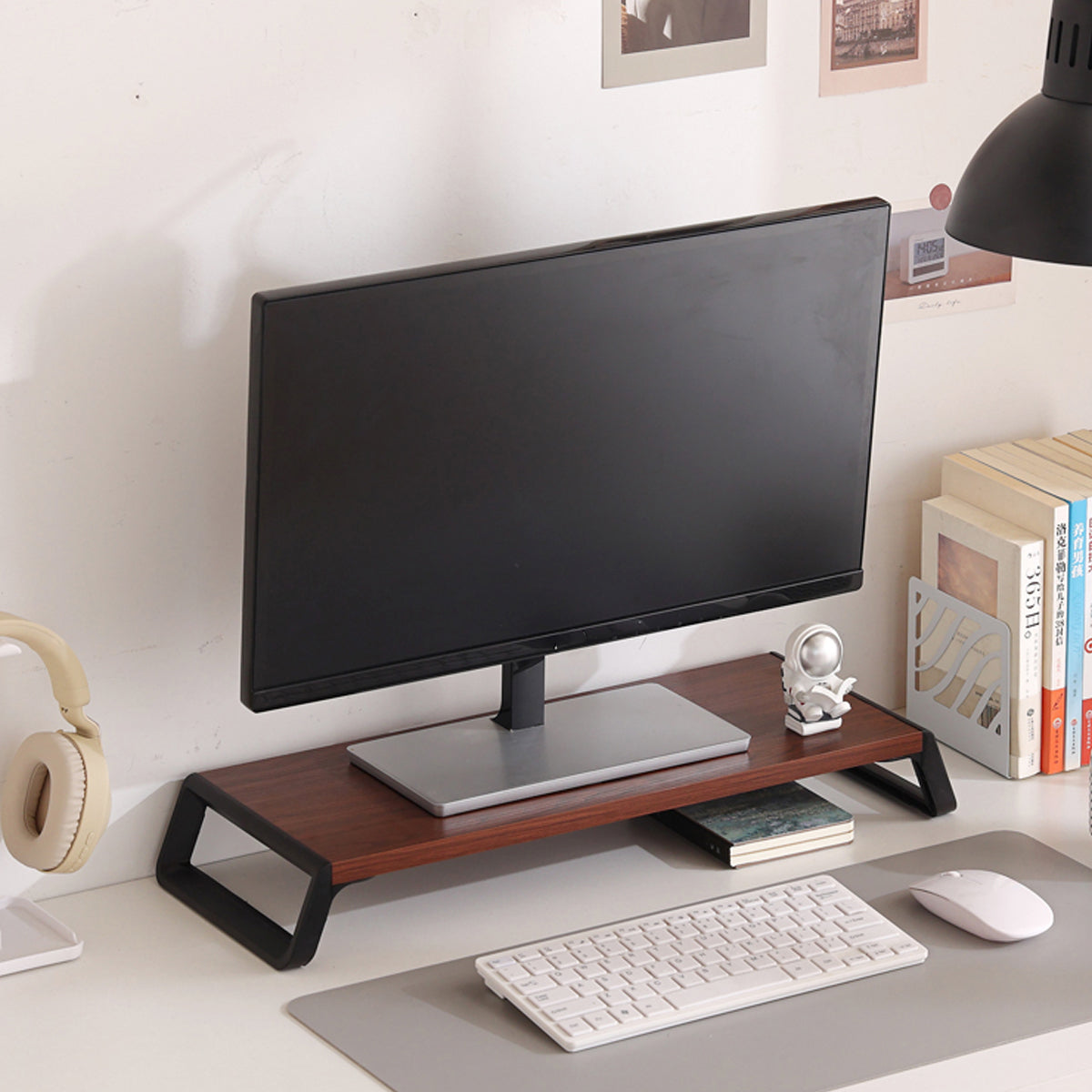 Computer Monitor Riser with Hidden Storage Wood Top Metal