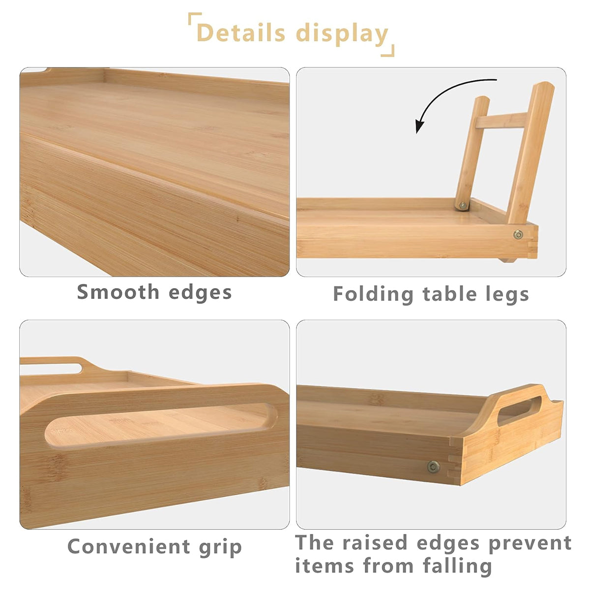 Folding Bamboo Bed Table Portable Laptop Desk with Card Slot