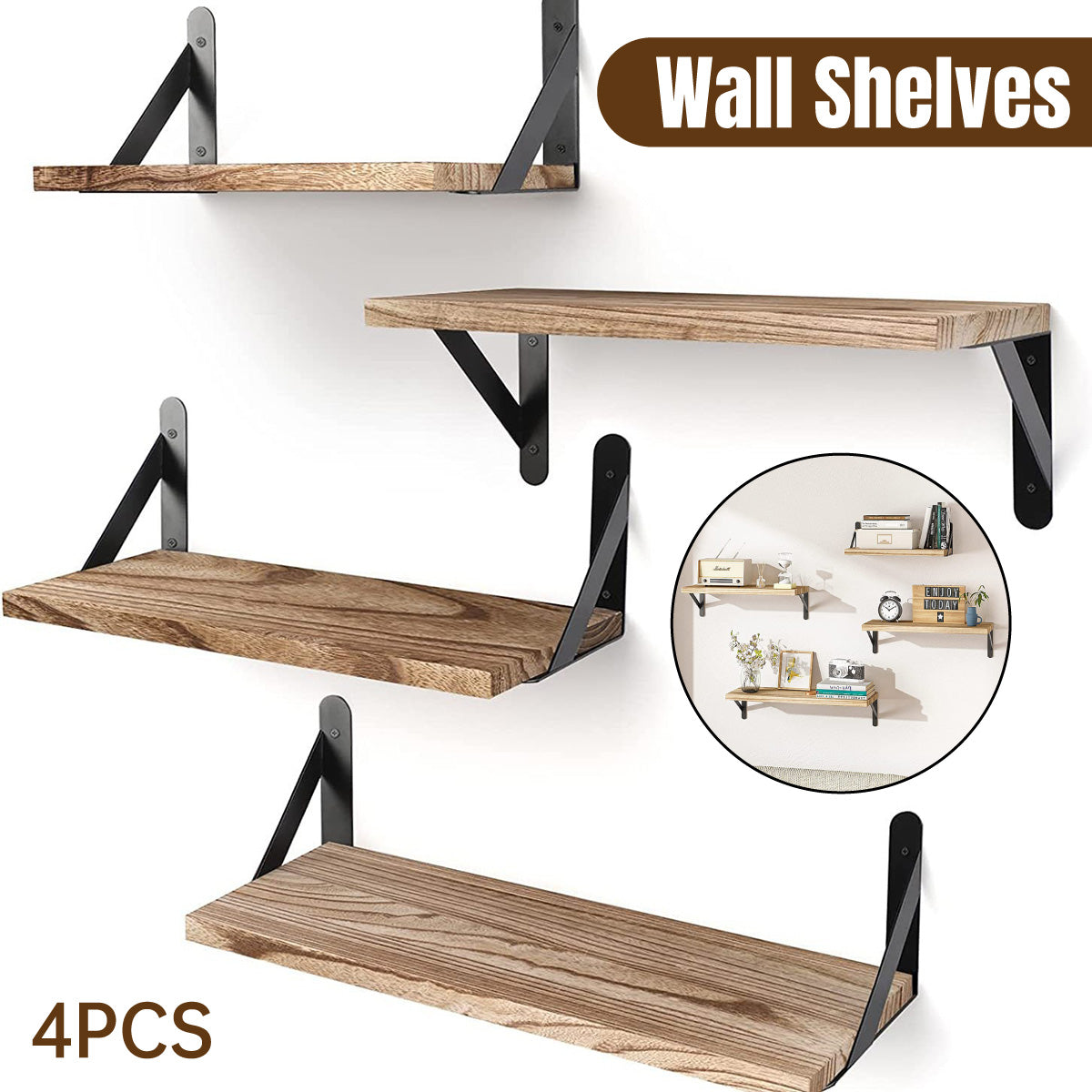 4 Pcs Floating Wall Shelves for Living Room Storage