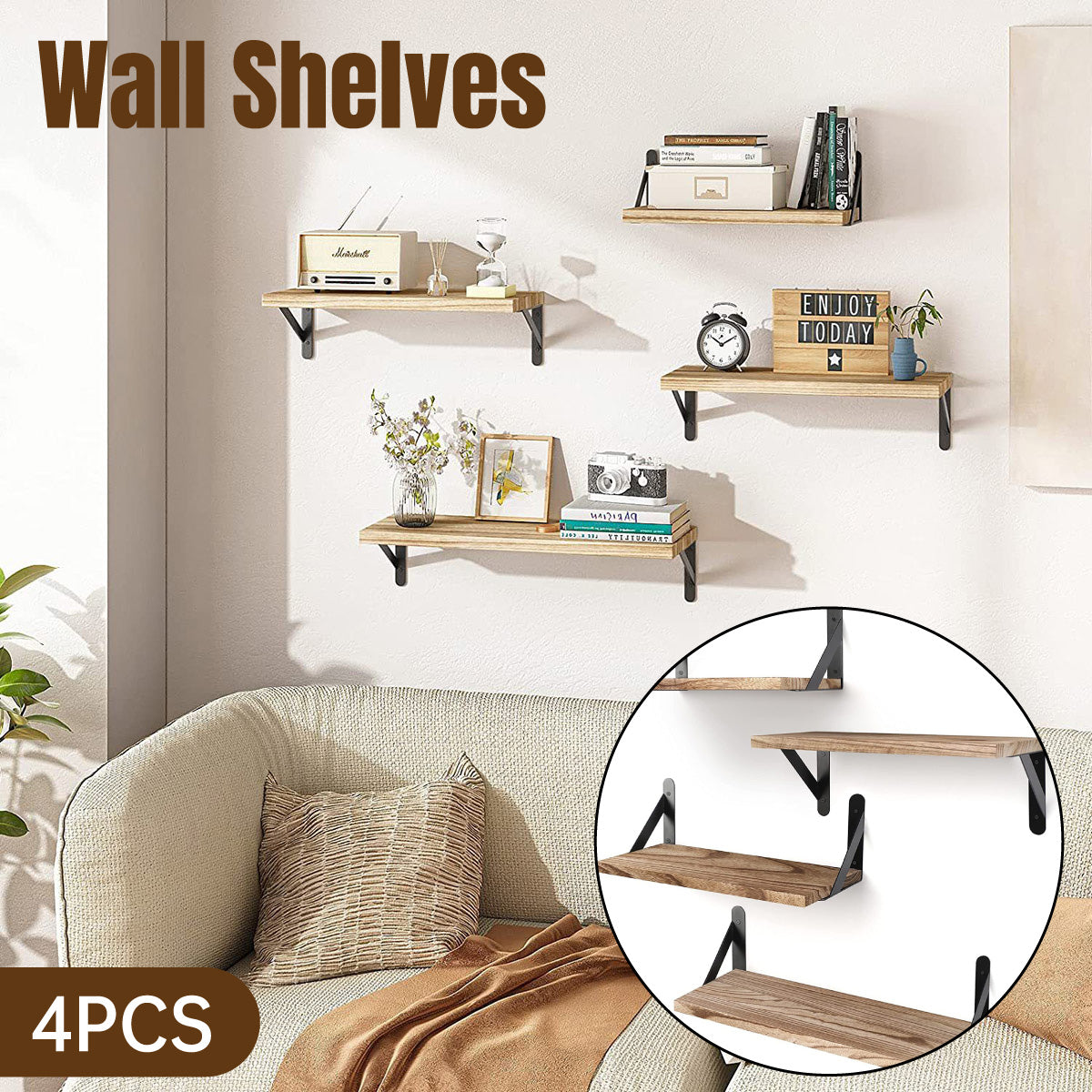 4 Pcs Floating Wall Shelves for Living Room Storage