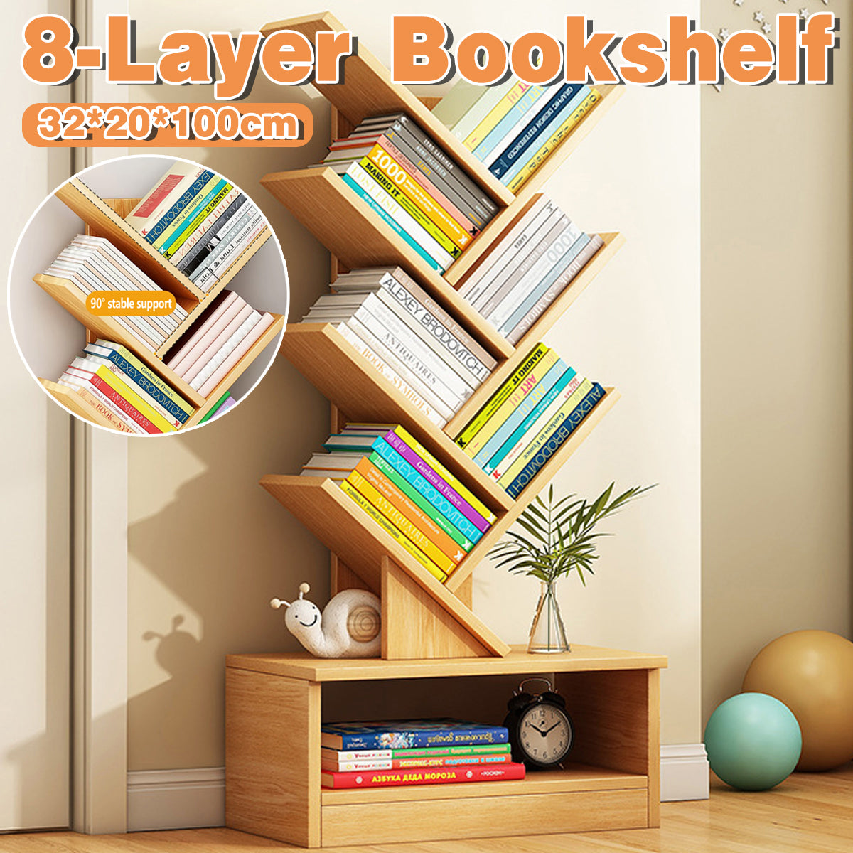 8-Shelf Tree Bookshelf with Modern Wood Design