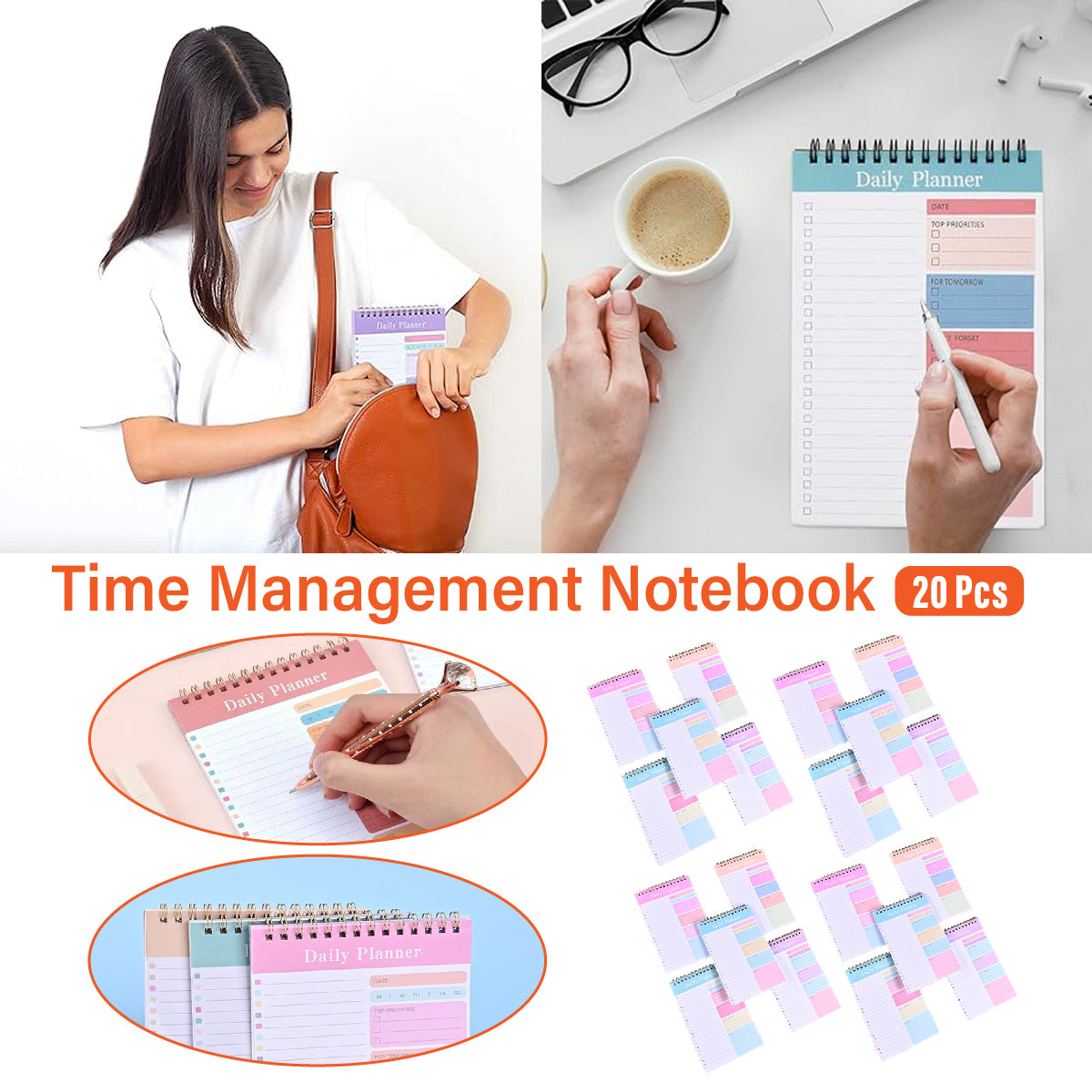 20 Pcs Spiral Week Planner Notebooks 30 Pages Pastel Colours