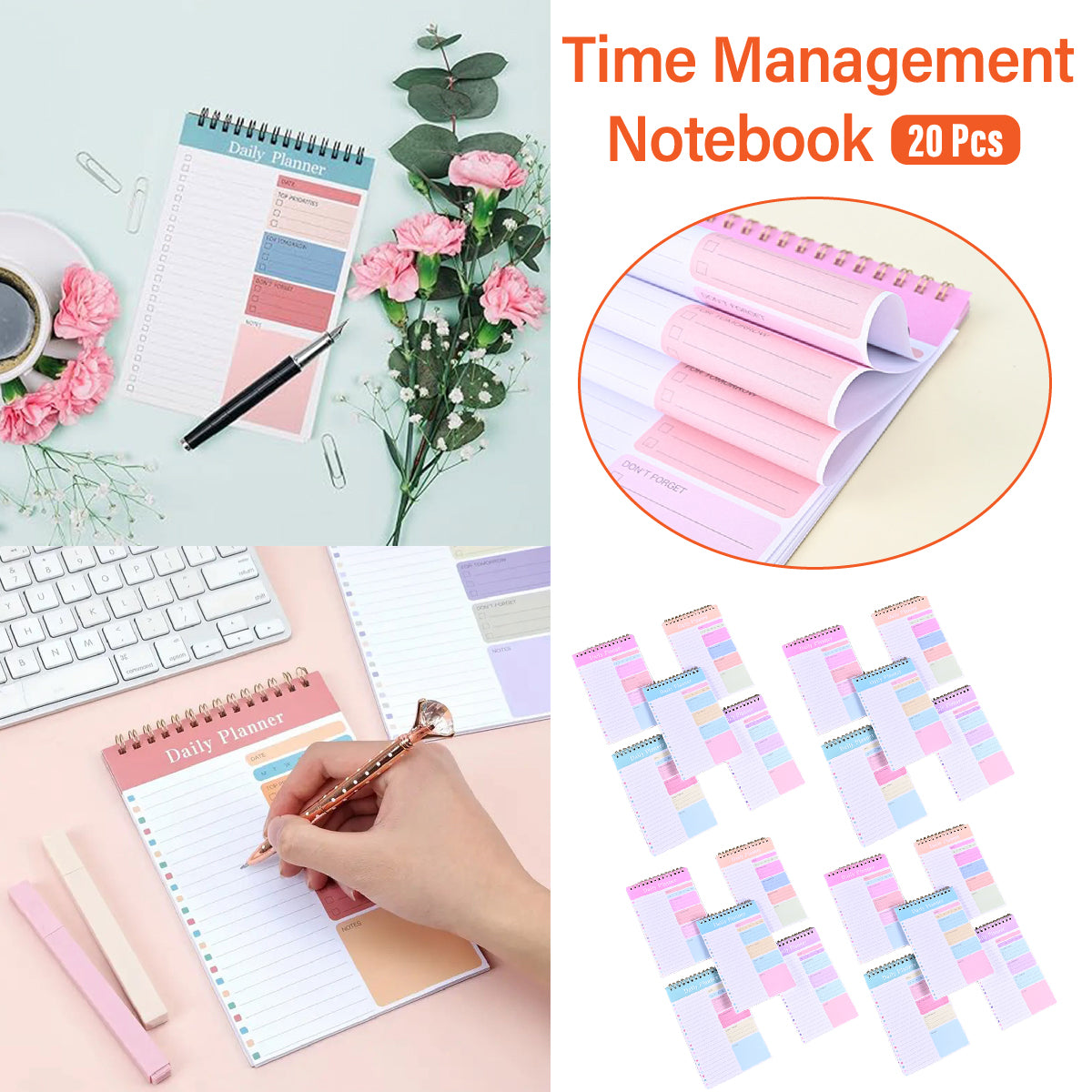 20 Pcs Spiral Week Planner Notebooks 30 Pages Pastel Colours
