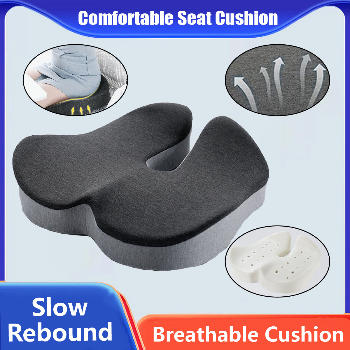 Memory Foam Seat Cushion with U-Shaped Cutout