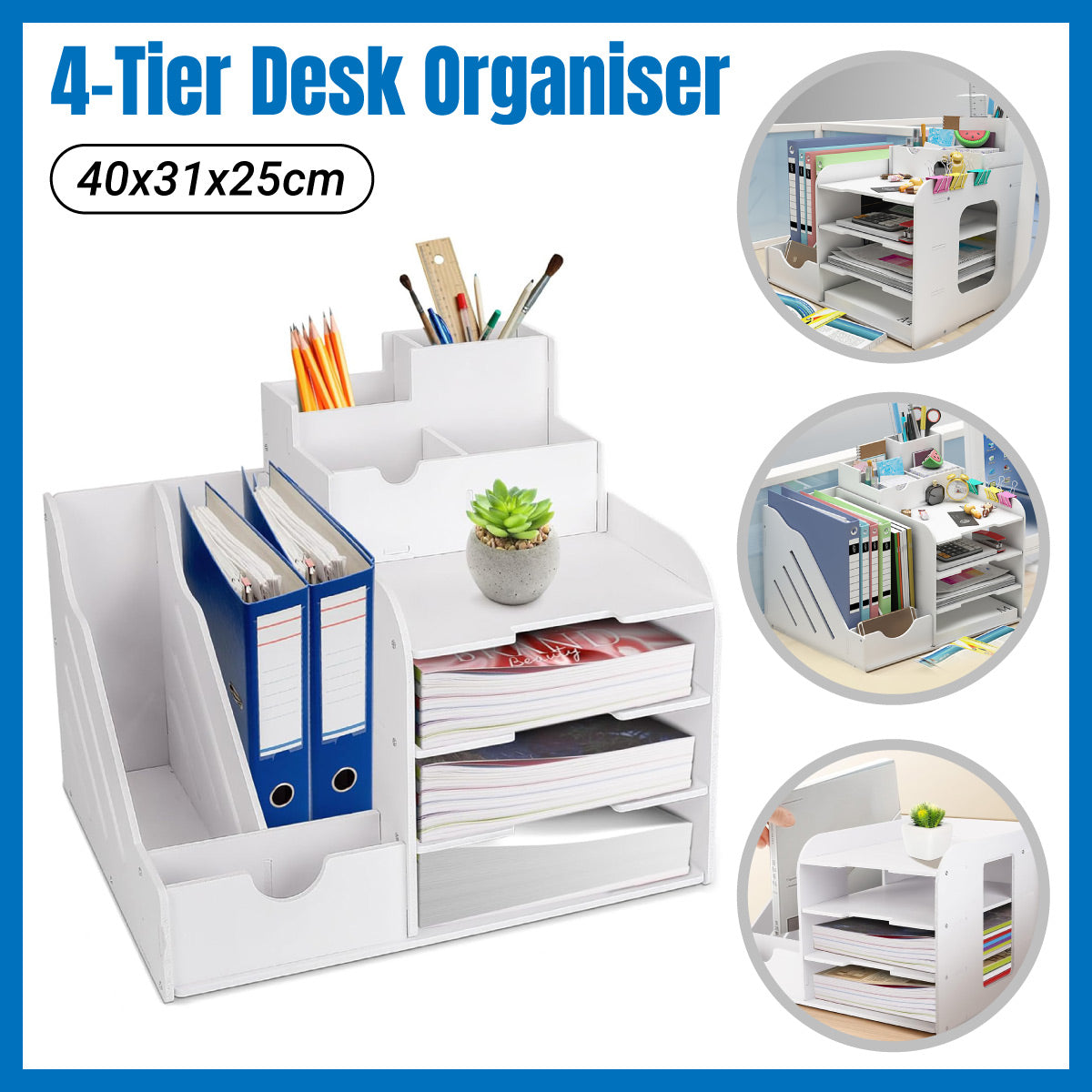 4 Tier Desktop File Organizer with Storage Compartments