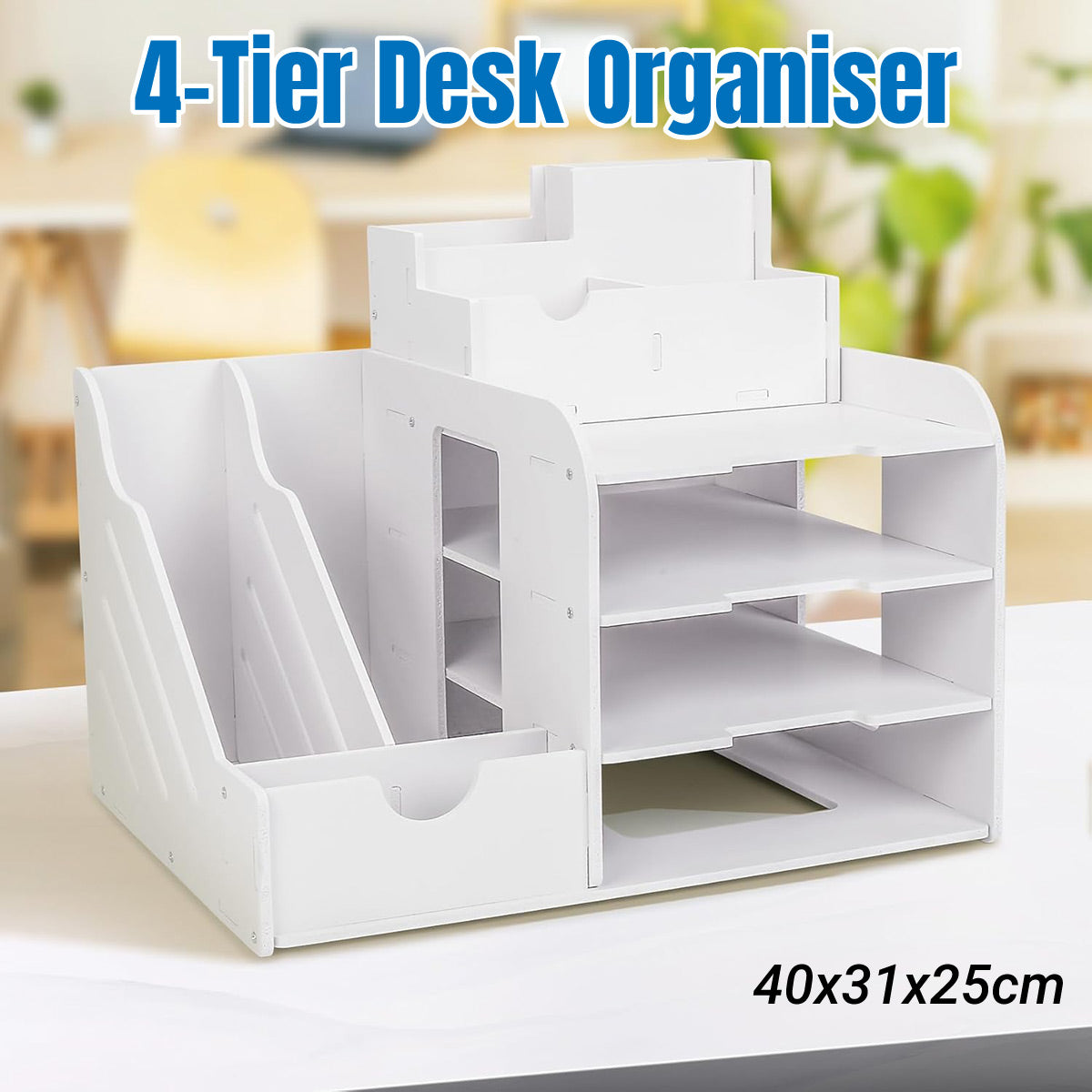 4 Tier Desktop File Organizer with Storage Compartments