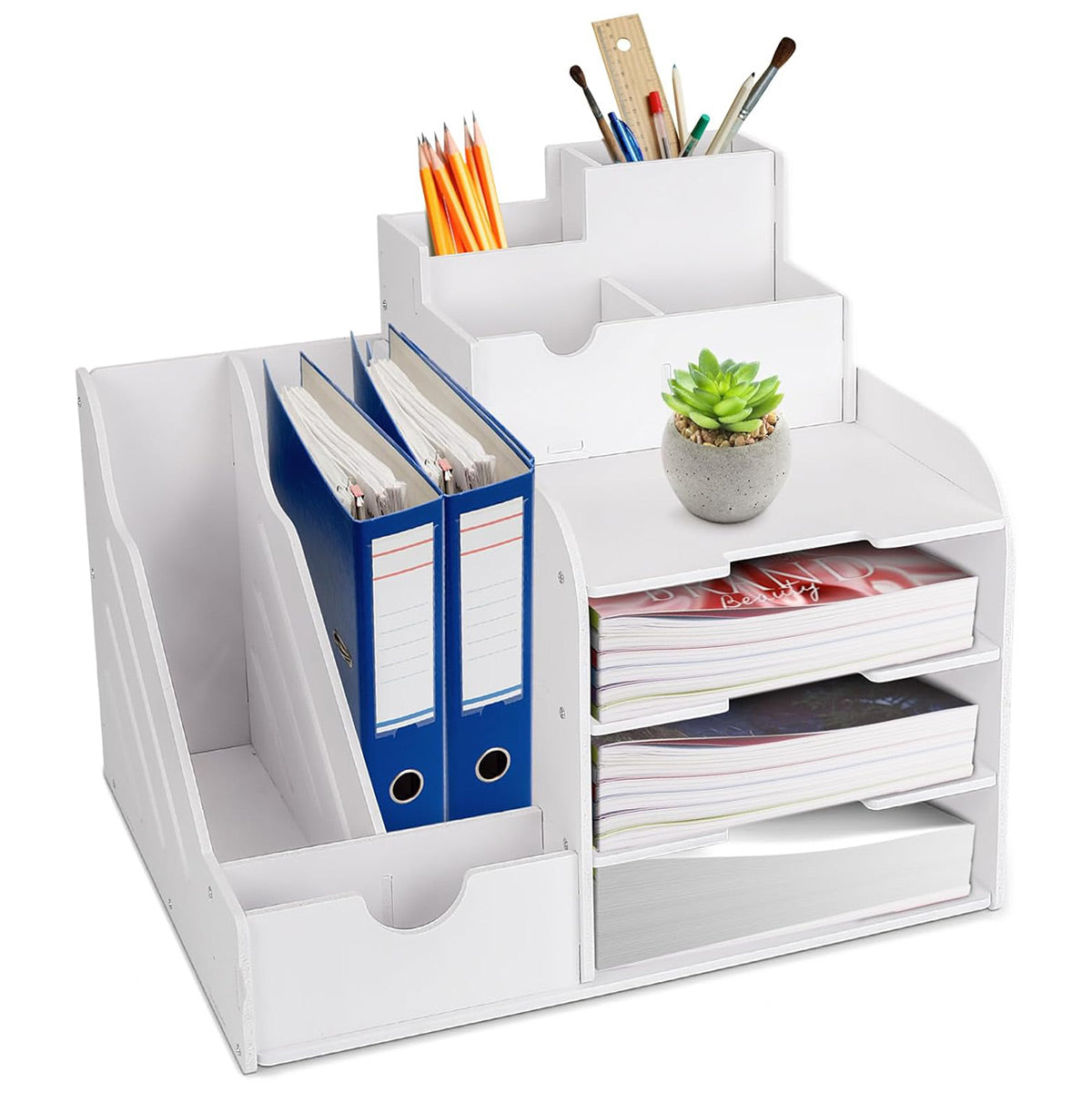 4 Tier Desktop File Organizer with Multiple Storage Sections for Office ...
