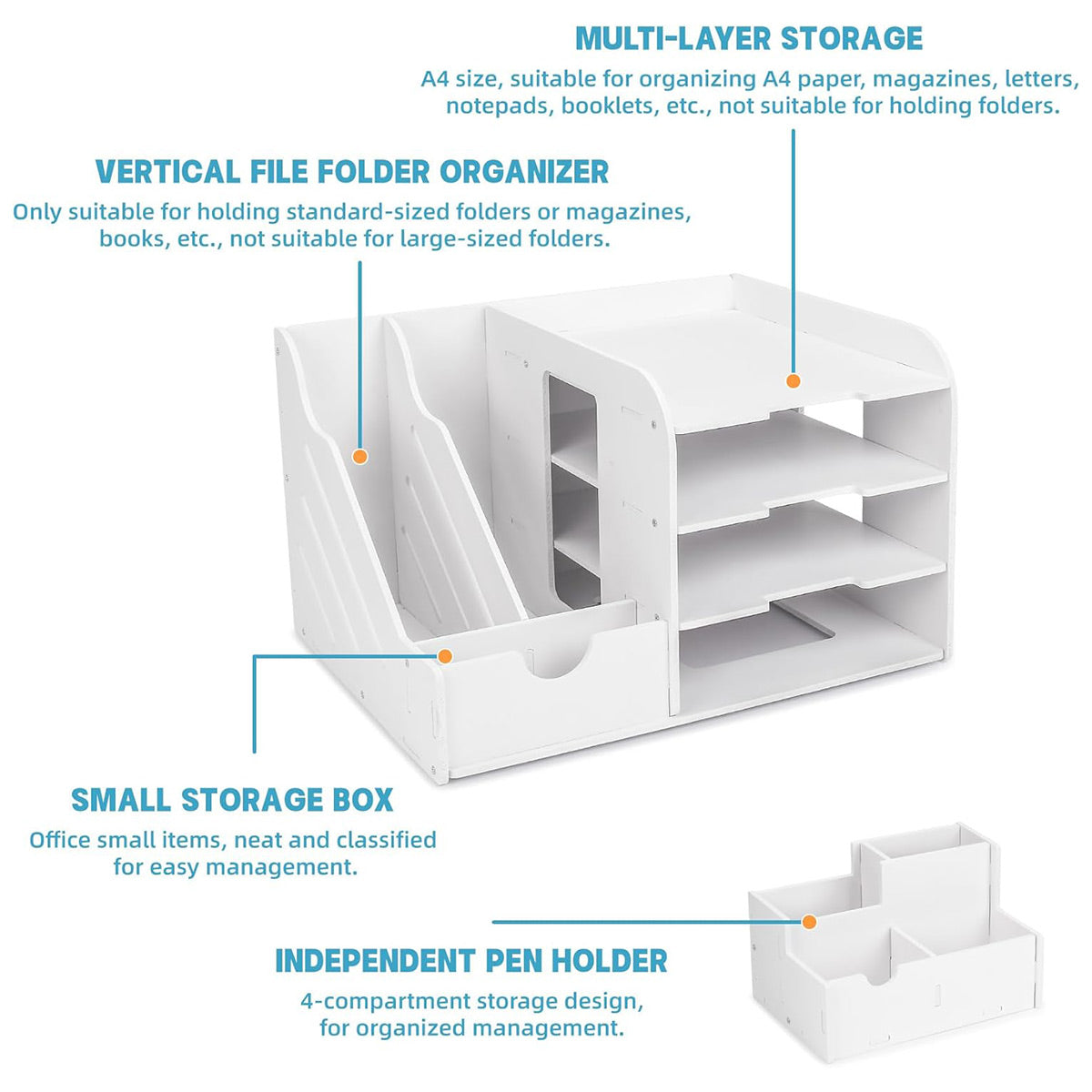 4 Tier Desktop File Organizer with Storage Compartments