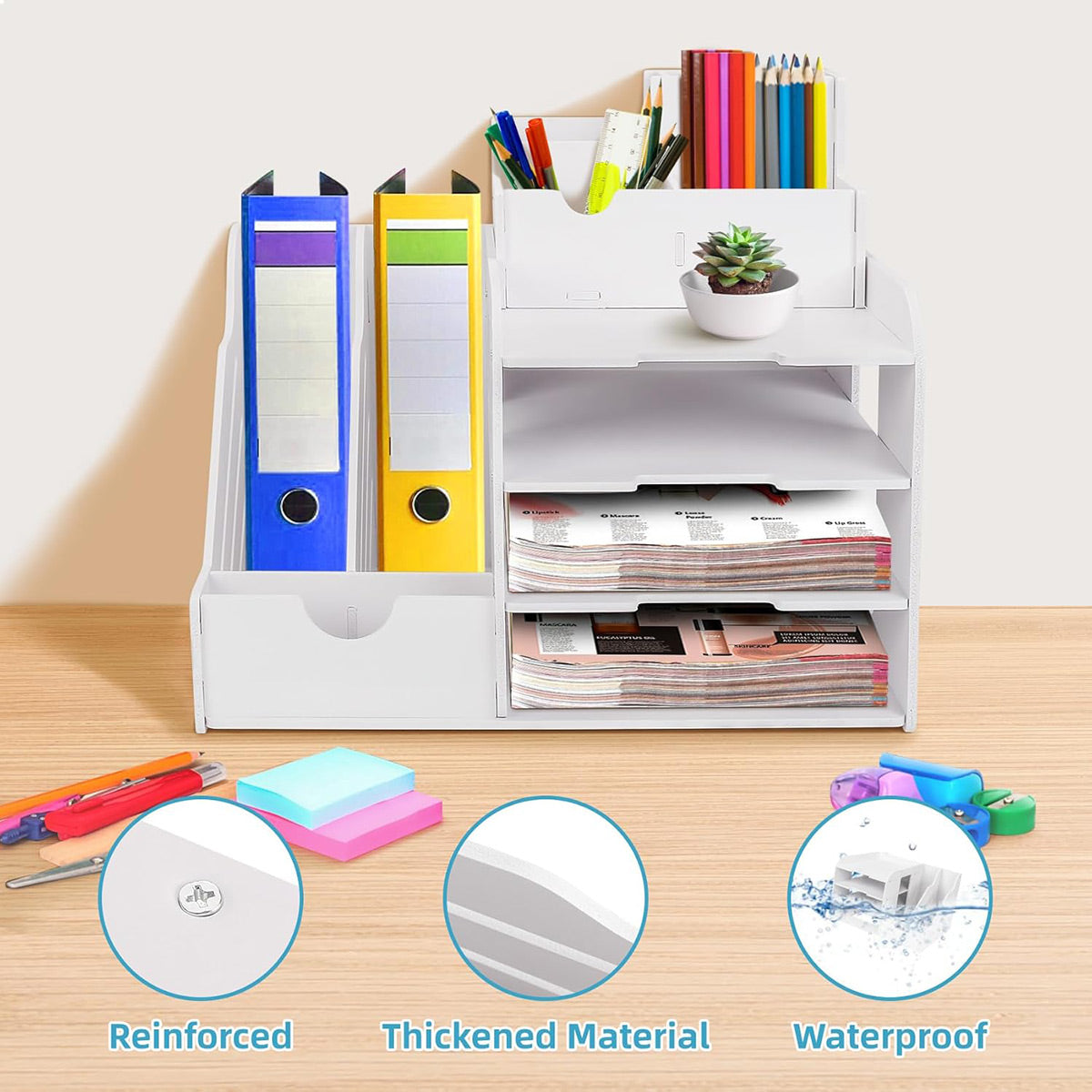 4 Tier Desktop File Organizer with Storage Compartments