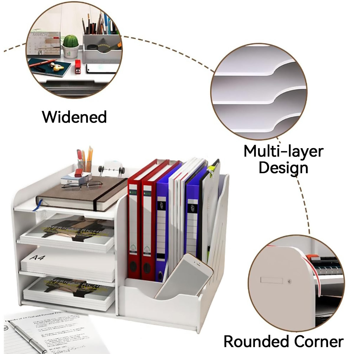 4 Tier Desktop File Organizer with Storage Compartments
