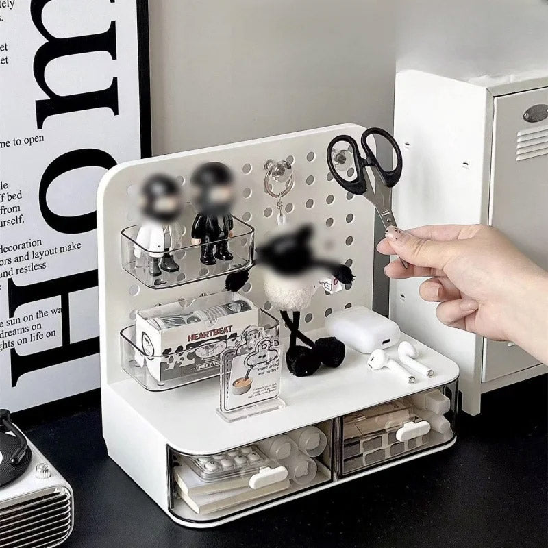 Desktop Storage Box with Drawers Hole Board Acrylic Organiser