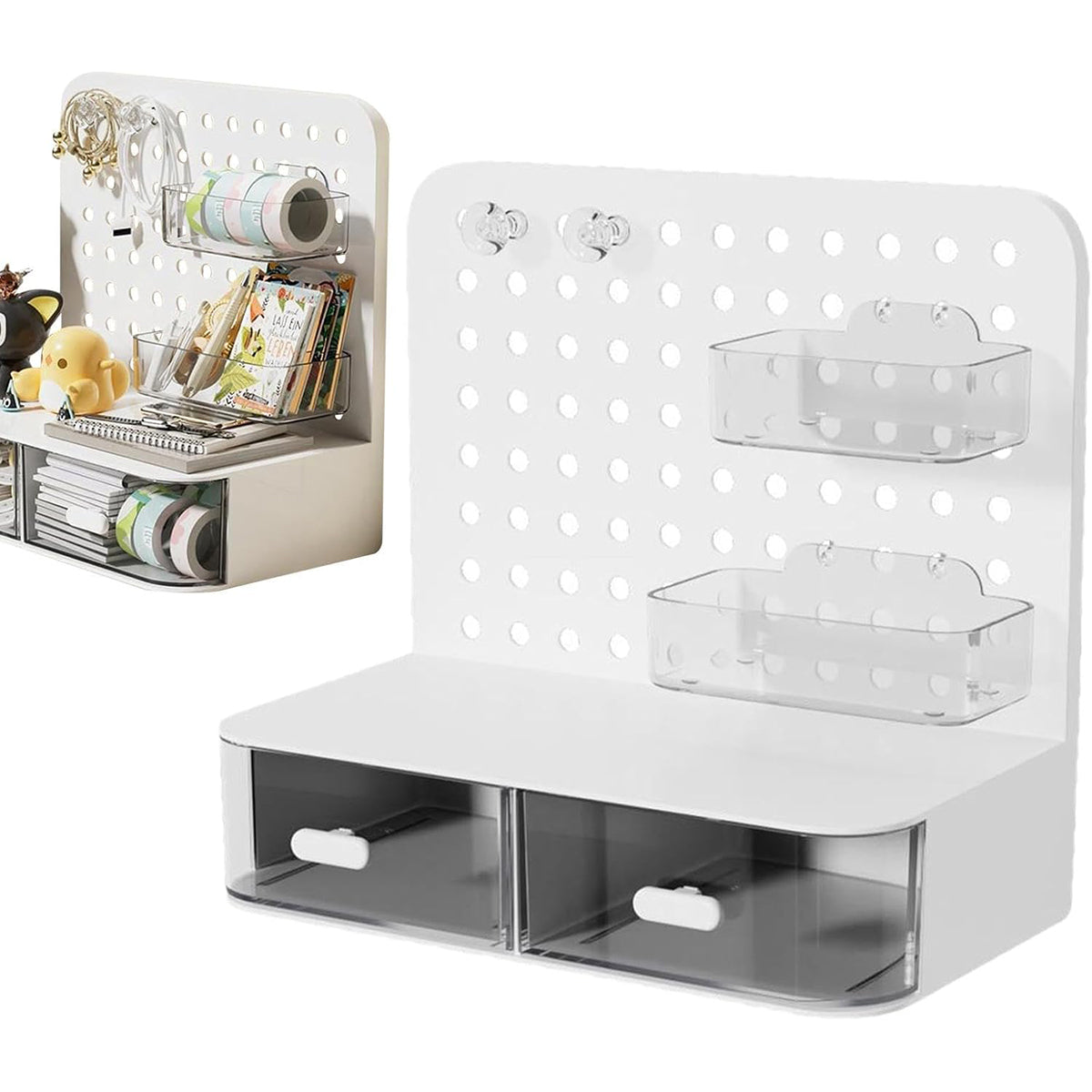 Desktop Storage Box with Drawers Hole Board Acrylic Organiser