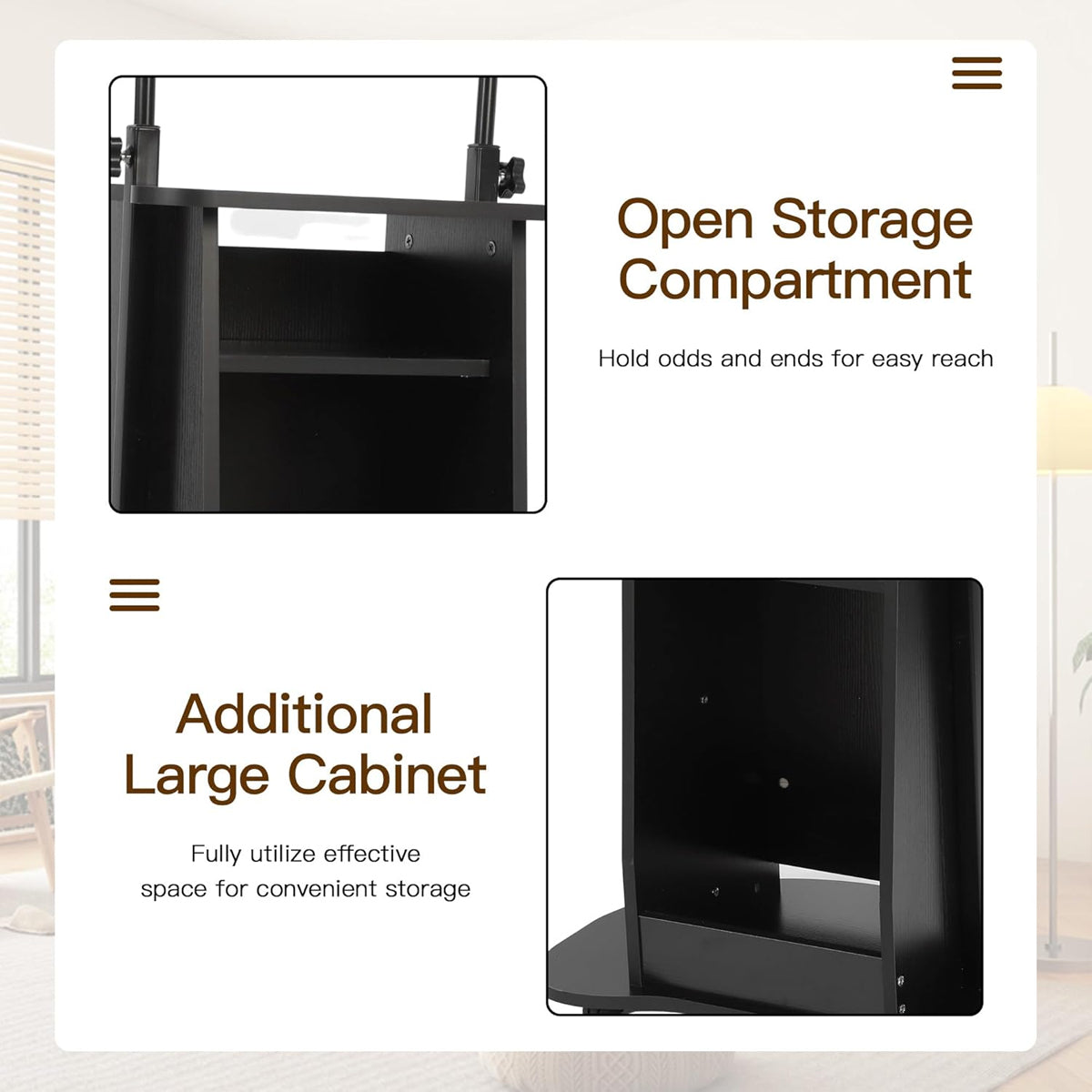 Mobile Adjustable Sofa Side Table with Tilting Desktop and Storage Layers