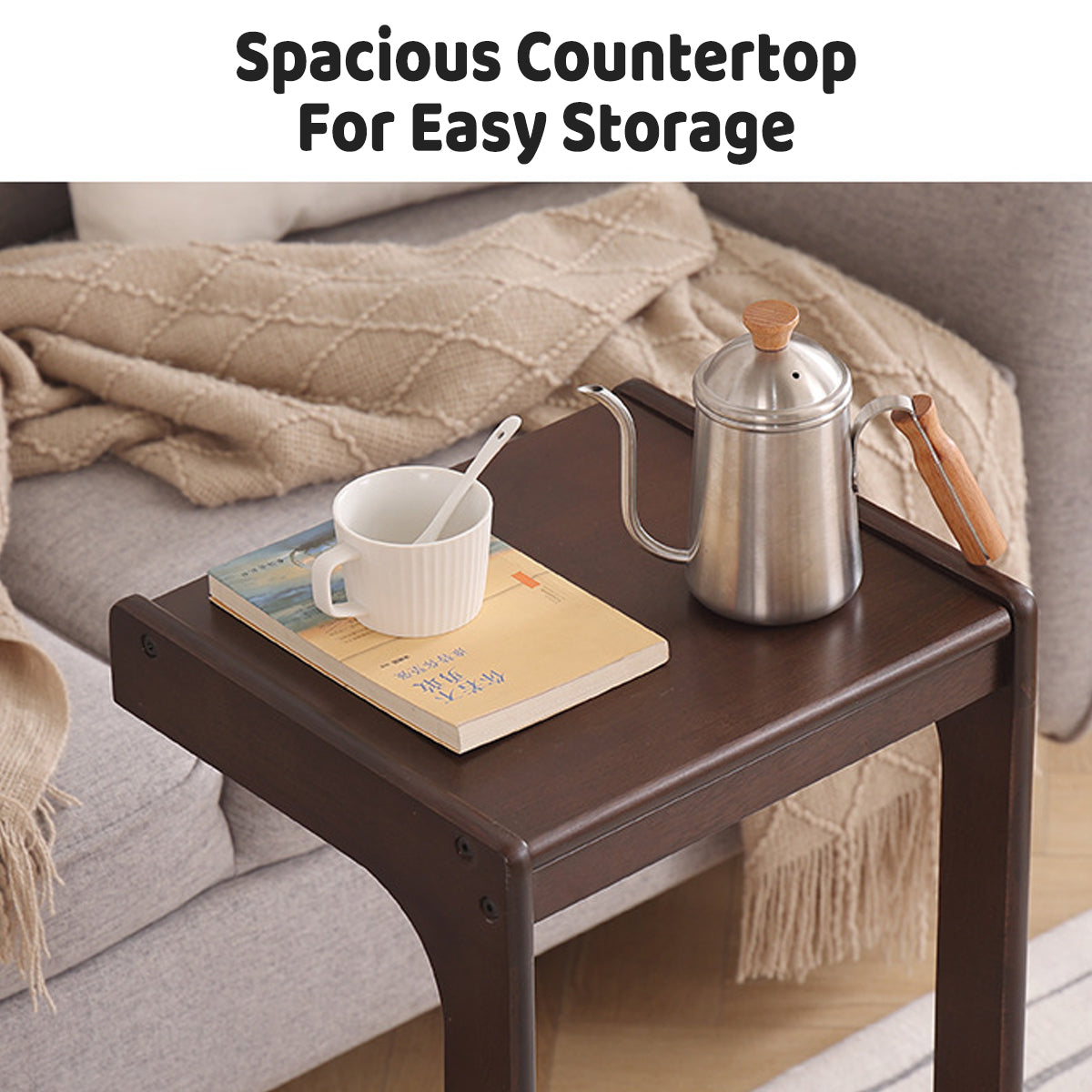 Solid Wood Rolling Coffee Table with Wheels 2-Tier Design