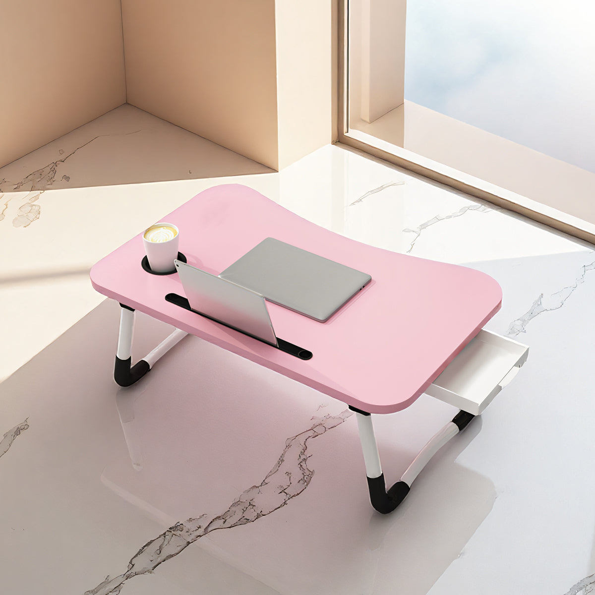 Foldable Overbed Laptop Table with Drawer