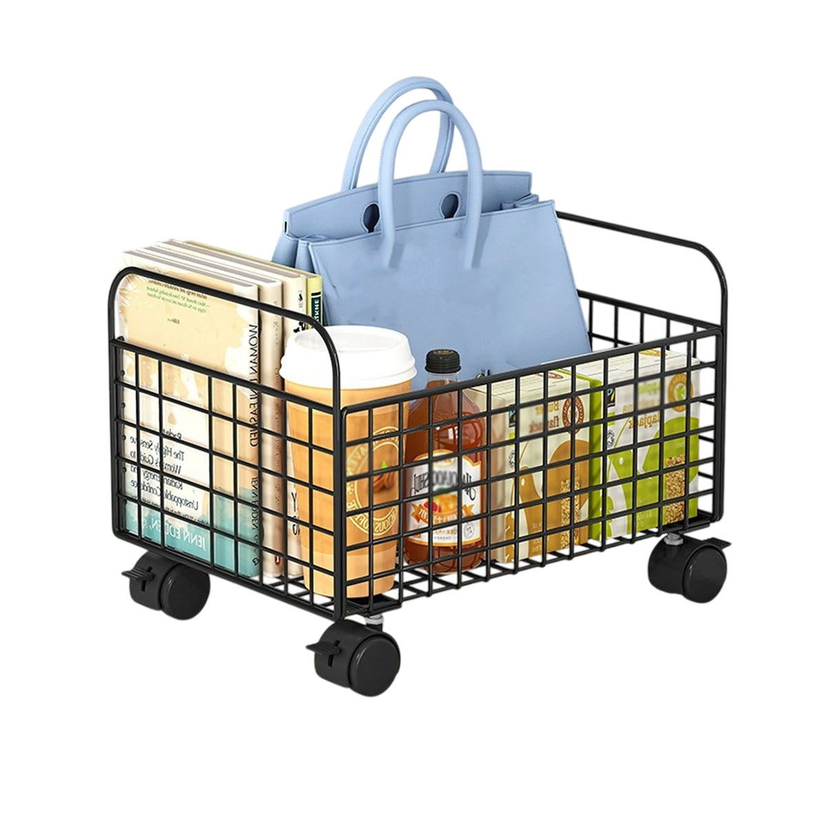 Under-Table Storage Rack with Wheels Metal Mesh Design