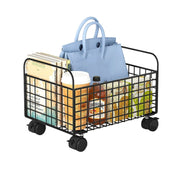 Under-Table Storage Rack with Wheels Metal Mesh Design