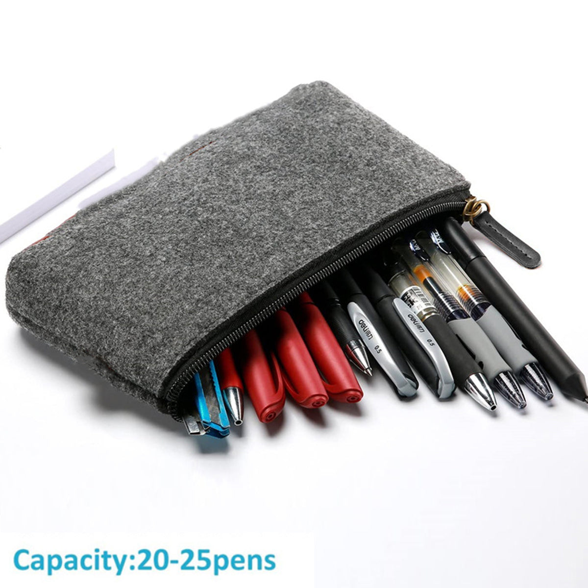 10 Pcs Felt Pencil Case Set Large Capacity Grey Zipper