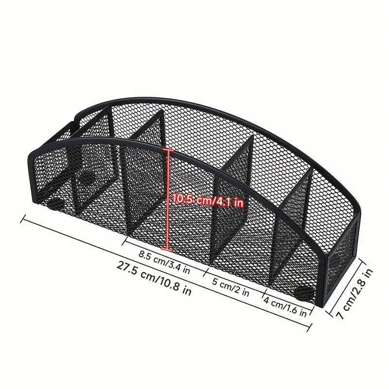 Metal Desktop Storage Box Multi-Compartment Pen Holder Black