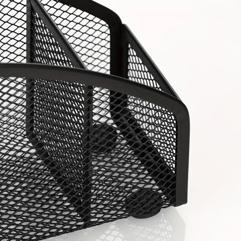 Metal Desktop Storage Box Multi-Compartment Pen Holder Black