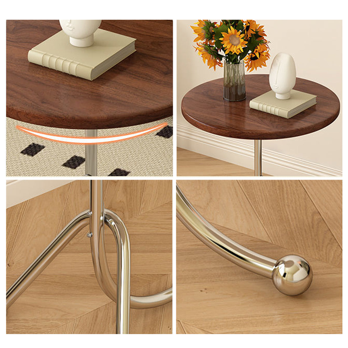 Vintage Round Side Table with Wooden Top for Living Room