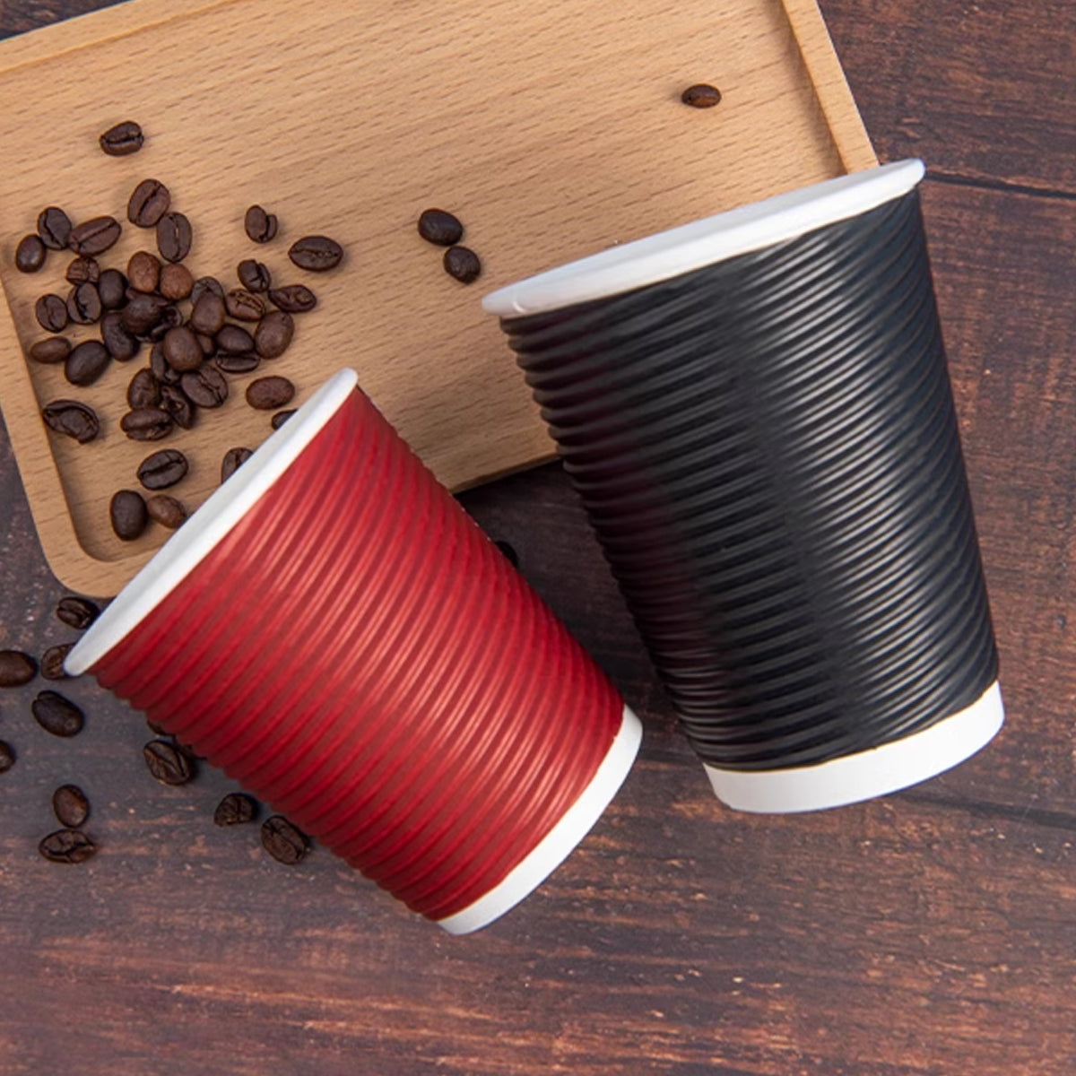 50 Sets Corrugated Paper Cups with Lids 4 Sizes