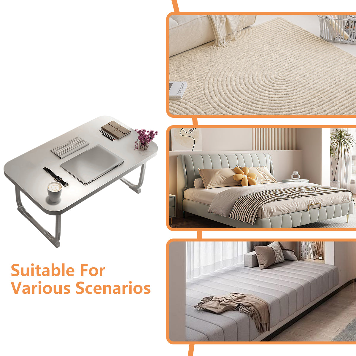 Folding Bed Desk with Retractable Legs for Study and Dorm Use