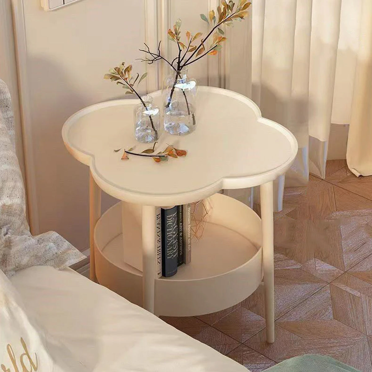 Double Layer Side Table Coffee Table with Clover Top for Break Room