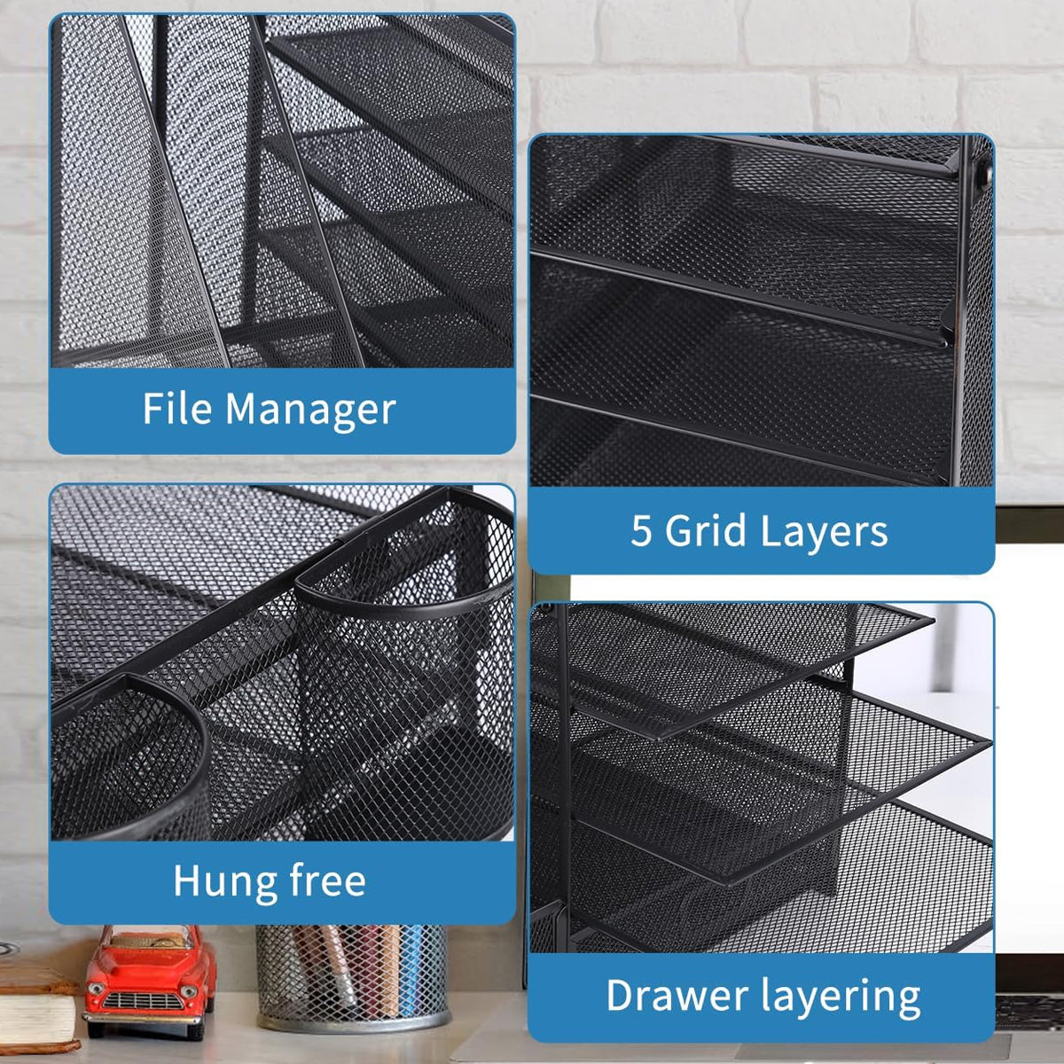 Multi-Tier Desktop File Organizer Metal Mesh Drawer