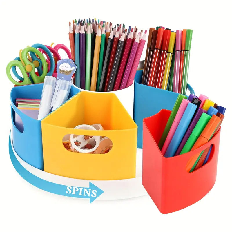 360 Degree Rotating Pen Holder Organiser 6 Compartments Plastic