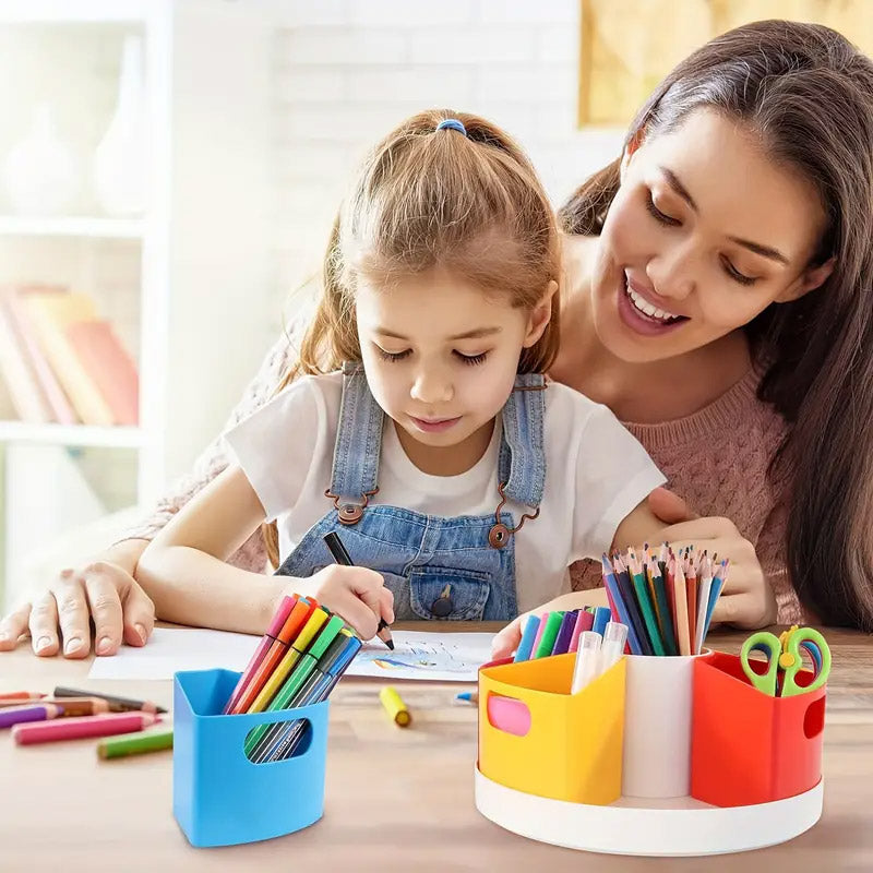 360 Degree Rotating Pen Holder Organiser 6 Compartments Plastic