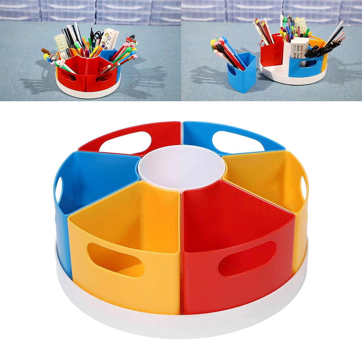 360 Degree Rotating Pen Holder Organiser 6 Compartments Plastic