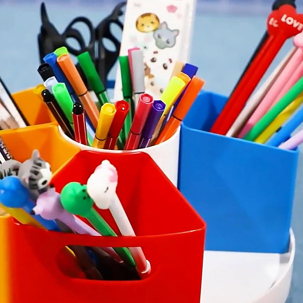 360 Degree Rotating Pen Holder Organiser 6 Compartments Plastic