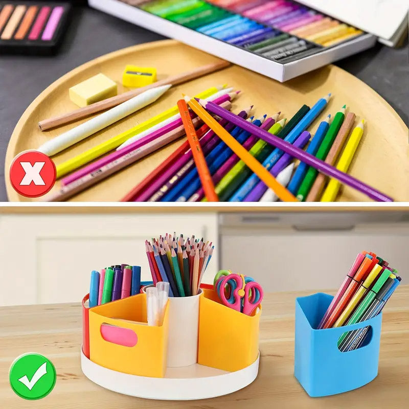 360 Degree Rotating Pen Holder Organiser 6 Compartments Plastic