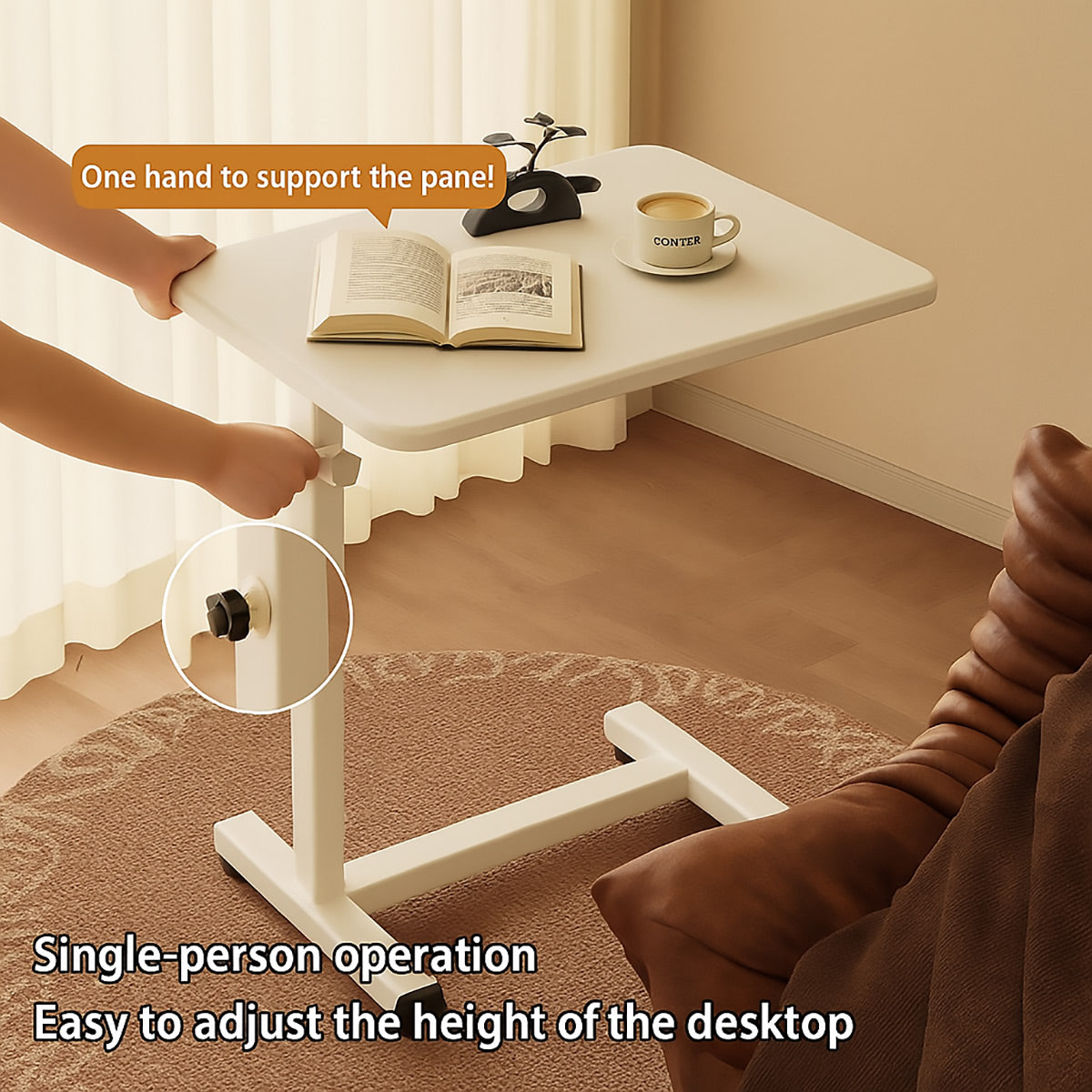 Rolling Bedside Table with Adjustable Height and Foldable Design