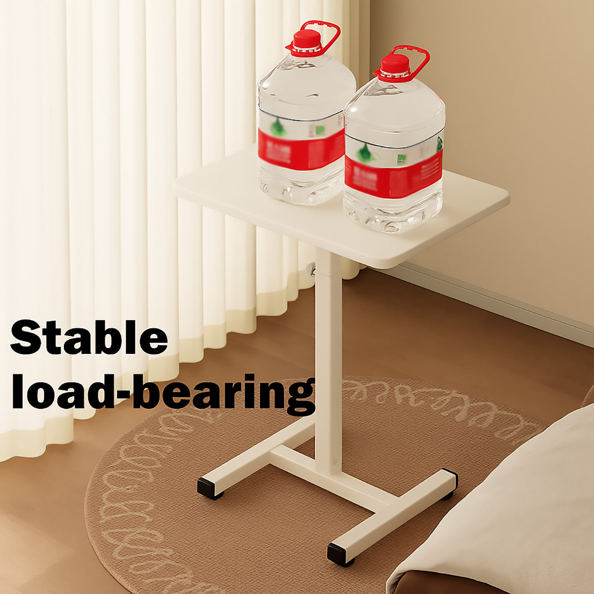 Rolling Bedside Table with Adjustable Height and Foldable Design