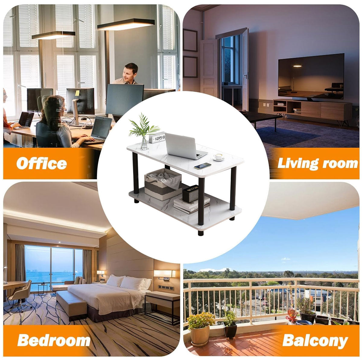 Office Break Room Coffee Table with Double Storage and Space-Saving Design