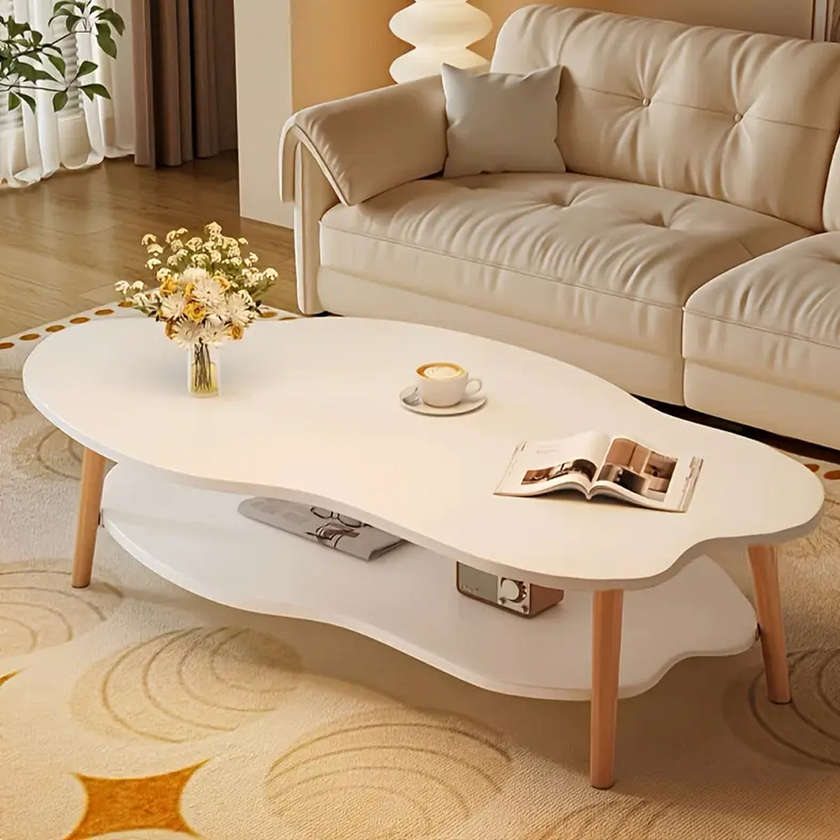 Double-Tiered Coffee Table with Organic Shape