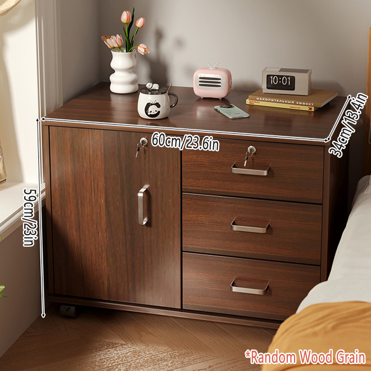 Lockable Movable Filing Cabinet with Wheels Large Capacity