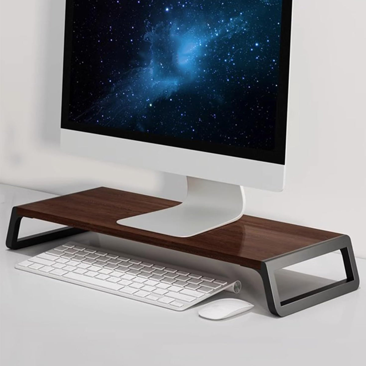 Computer Monitor Riser with Hidden Storage Wood Top Metal
